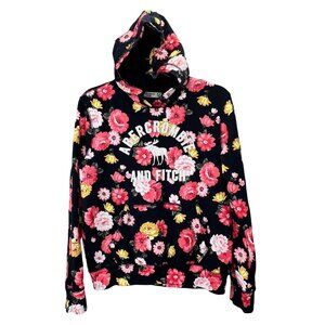 Abercrombie Kids Floral Hoodie size 15/16 Girls Spellout Embroidered Sweatshirt